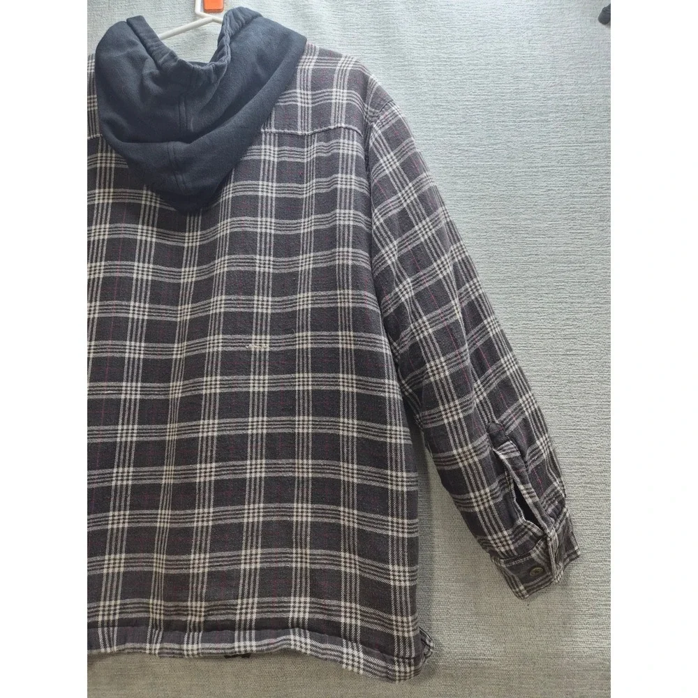 Craftsman Flannel Shirt Jacket Mens XL Black Gray Quilted Lined Hooded No Zip